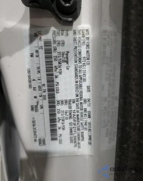 2015 Ford Focus Se z USA, uszkodzony, nr VIN 1FADP3F21FL300876